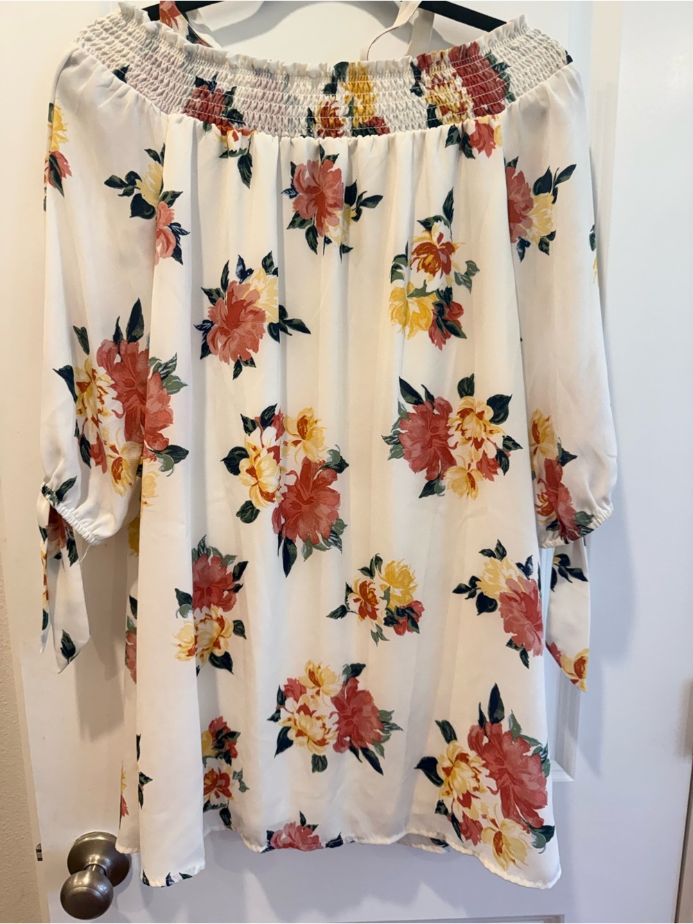 As U Wish Cream Off-Shoulder Top with Multicolor Floral Print